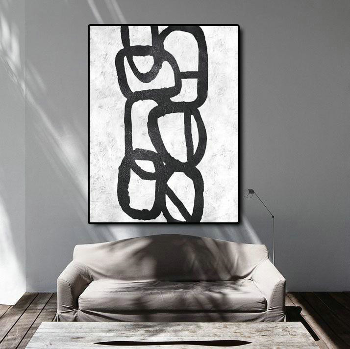 Oversized Canvas Art On Canvas,Black And White Minimal Painting On Canvas - Hand Paint Abstract Painting